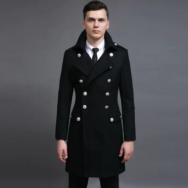 Retro Double-Row Woolen Coat for Men