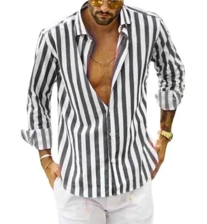Polo Collar Striped Loose Men's Shirt – Multi-Color