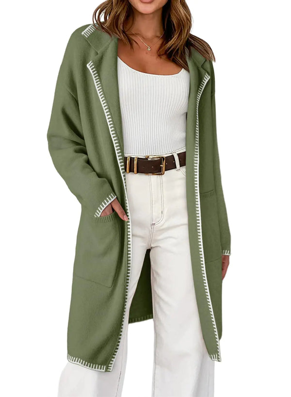 Dokotoo Womens Cardigan Sweaters Open Front Casual Long Cardigan for Women Chunky Coatigan Oversized Long Sweaters Winter Fall Coats Lady Jackets Outerwear with Pockets Green Cardigan for Women XL