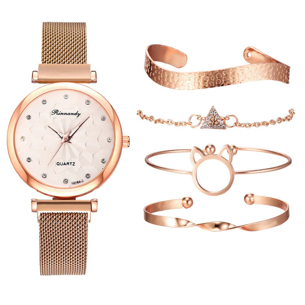 Fashion Women's Watch Set with Bracelet (5 Pieces)