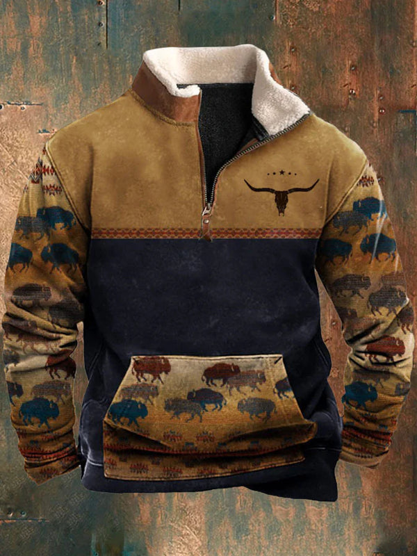 Men's Long Sleeve Half-Zip Printed Casual Shirt