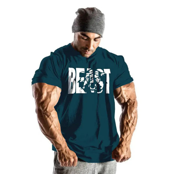 Cotton Short Sleeve Fitness Beast Men's T-Shirt