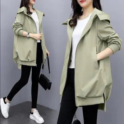 Casual Hooded Mid-Length Trench Coat