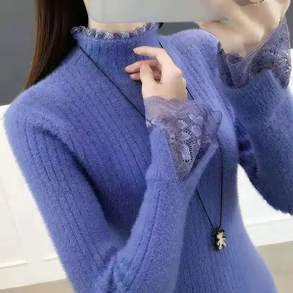 Y2K Women's Knitted Wool Sweater with Standing Collar
