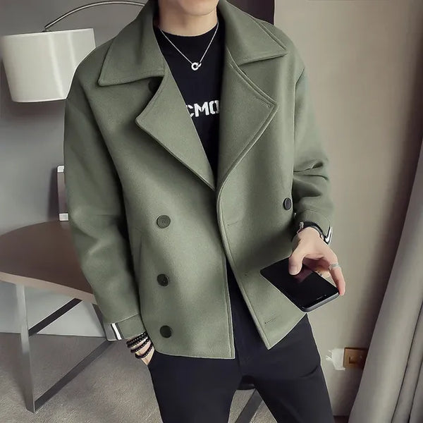 Men's Casual Warm Wool Trench Coat for Autumn/Winter