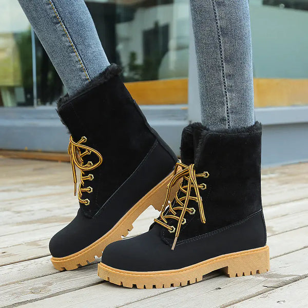 Women's Winter Ankle Boots - Round Toe Lace-Up Design