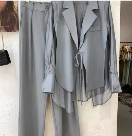 Women's Summer Chiffon Layered Jacket & High-Waist Pants