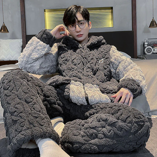 Thickened Plush Coral Velvet Pajamas for Men