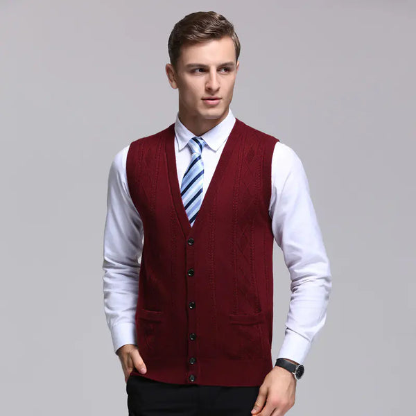 Men's Knitted Wool Vest for Middle-aged Sweaters
