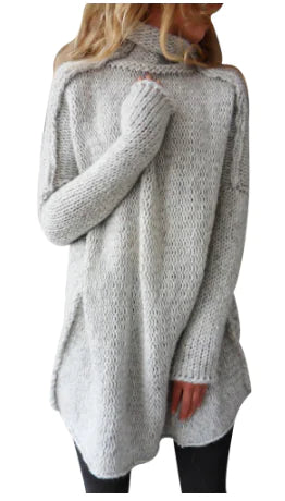 Long Sleeve Women's Sweater, High Neck, Solid Color