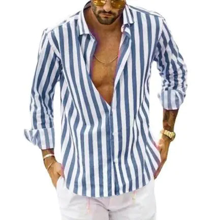 Polo Collar Striped Loose Men's Shirt – Multi-Color