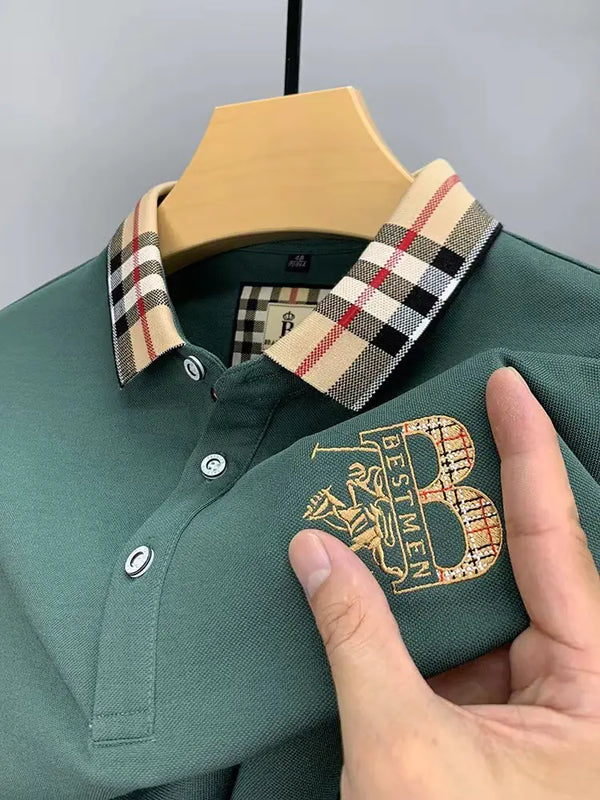 Men's Solid Color Long Sleeve Embroidered Polo Shirt