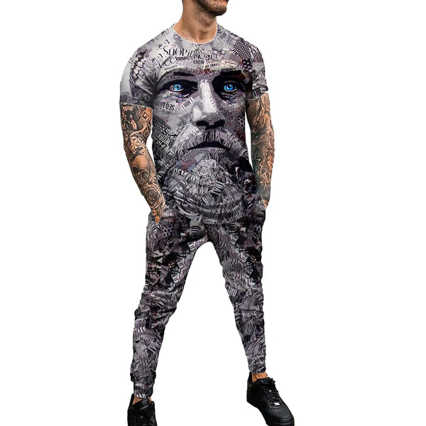 OFOKEDA Mens Personality Printed Sportswear Suit Jogging Gym Sportswear Two-Piece Set (DX202262CK 3XL) …