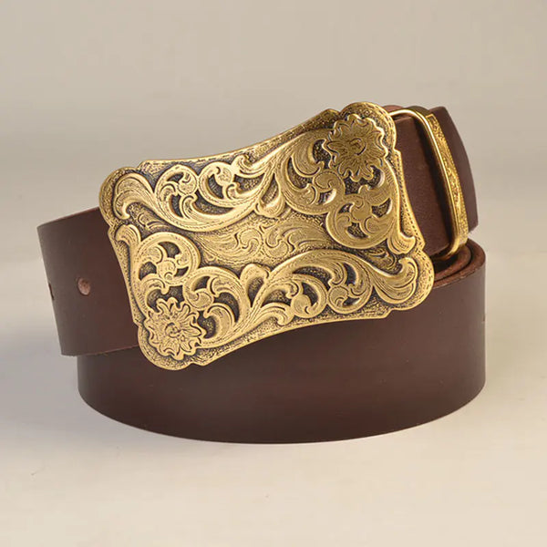 Men's Solid Brass Buckle Genuine Leather Belt