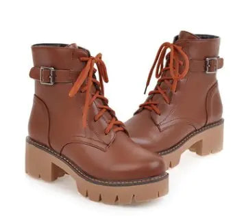 Waterproof Round Toe Chunky Heel Lace-Up Ankle Boots