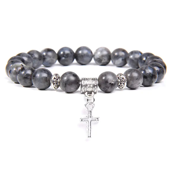 Black Agate and Volcanic Rock Beads Bracelet