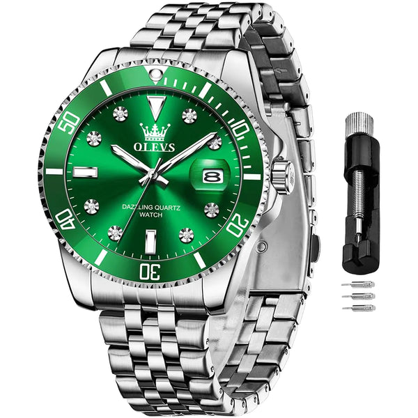 OLEVS Men's Silver Stainless Steel Luxury Watch
