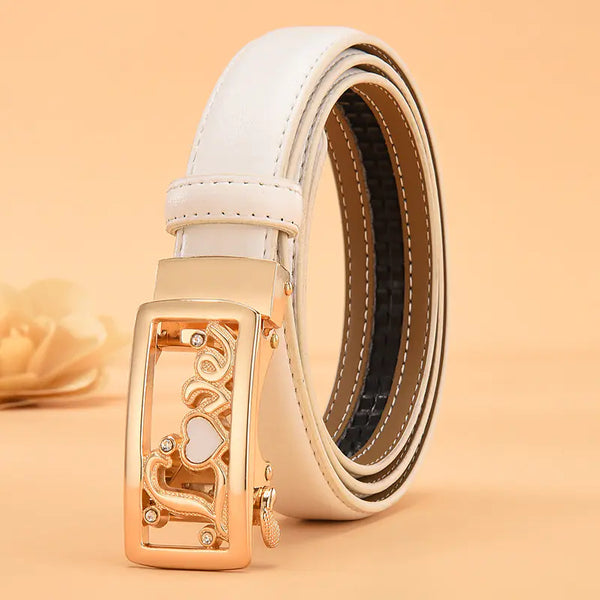 Women's Genuine Leather White Belt with Automatic Buckle