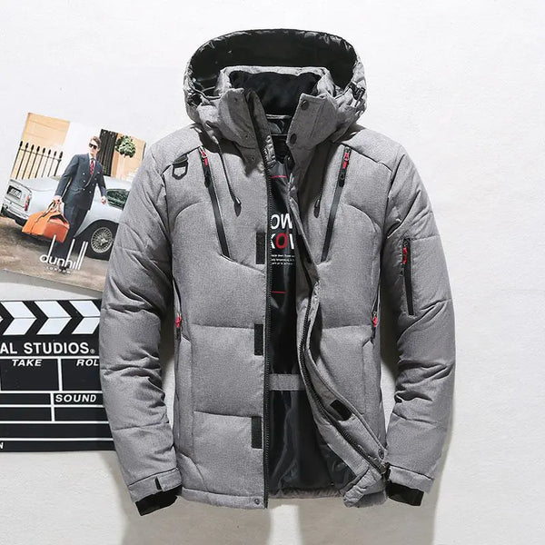 Men's Short Down Jacket with Hood - Warm Outdoor Coat
