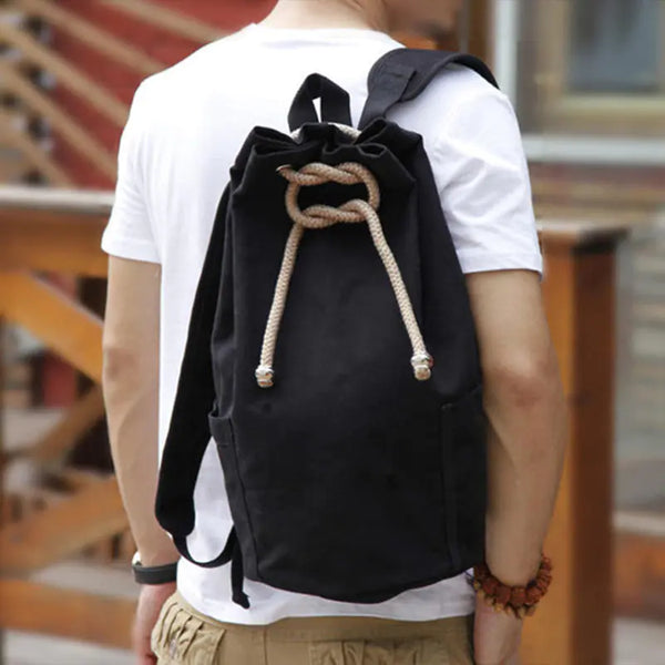 Korean Men's Canvas Shoulder Bucket Sports Bag