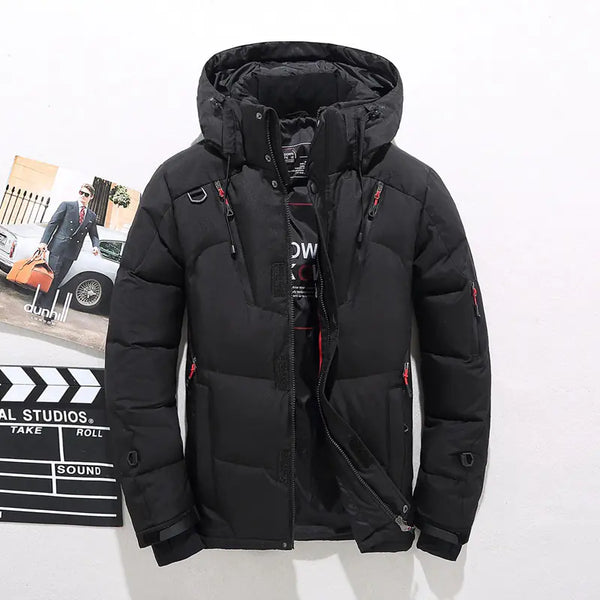 Men's Short Down Jacket with Hood - Warm Outdoor Coat
