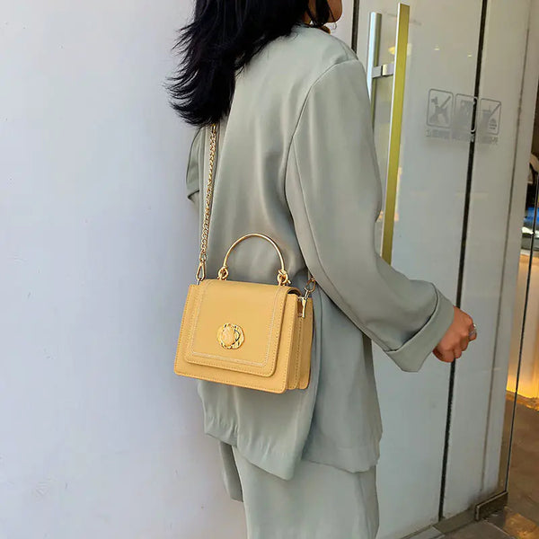 Women's Crossbody Bag, Leather Chain Square Bag