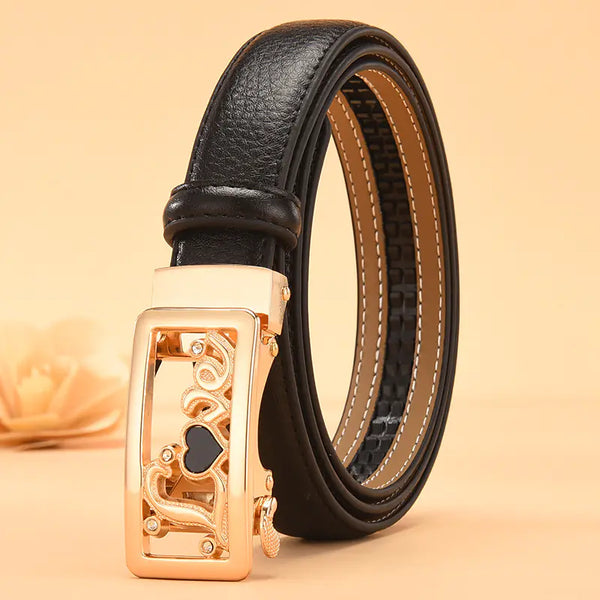 Women's Genuine Leather White Belt with Automatic Buckle