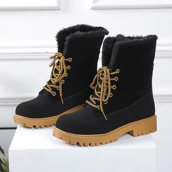 Women's Winter Ankle Boots - Round Toe Lace-Up Design