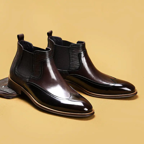 Brown Cowhide Leather Pointed Toe Men's Boots