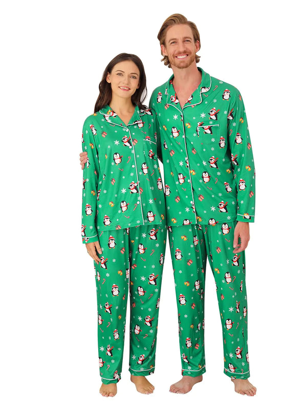 Christmas Pajamas for Couples Adult Matching Christmas Pjs Set Button Down Long Sleeve Sleepwear Loungewear Women Men