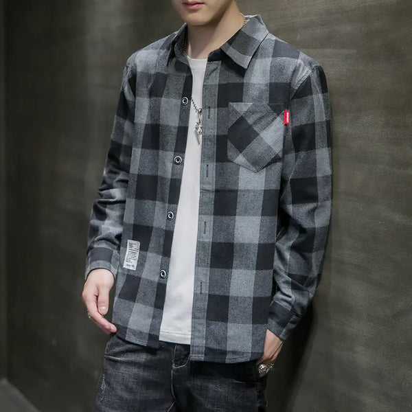 Korean Style Long Sleeve Plaid Shirt for Men
