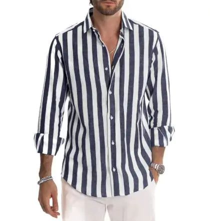 Polo Collar Striped Loose Men's Shirt – Multi-Color