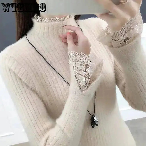 Y2K Women's Knitted Wool Sweater with Standing Collar