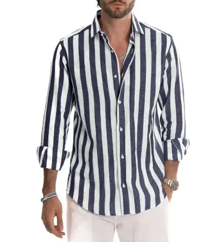 Polo Collar Striped Loose Men's Shirt – Multi-Color
