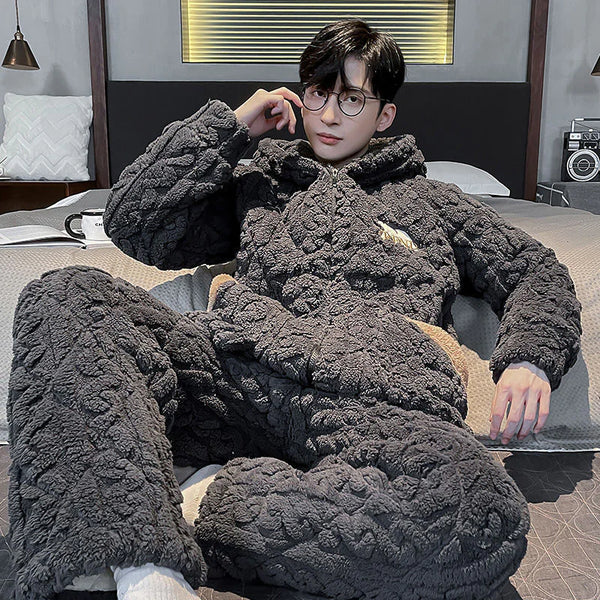 Thickened Plush Coral Velvet Pajamas for Men