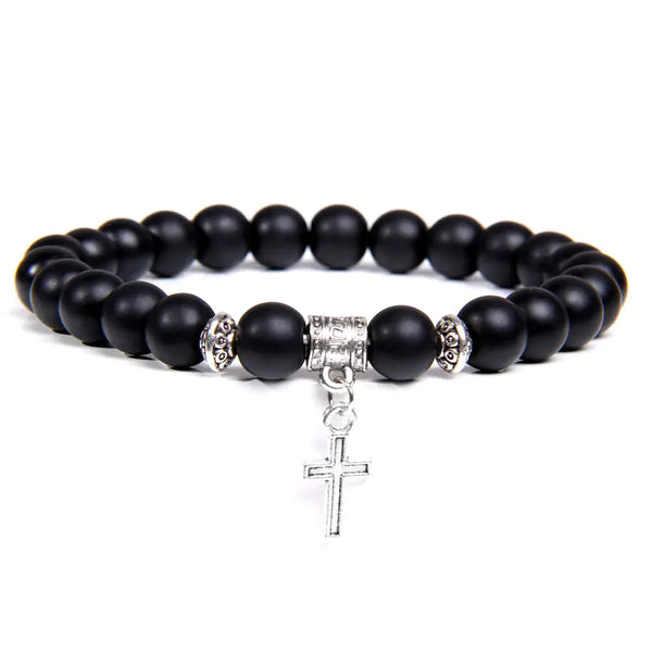 Black Agate and Volcanic Rock Beads Bracelet