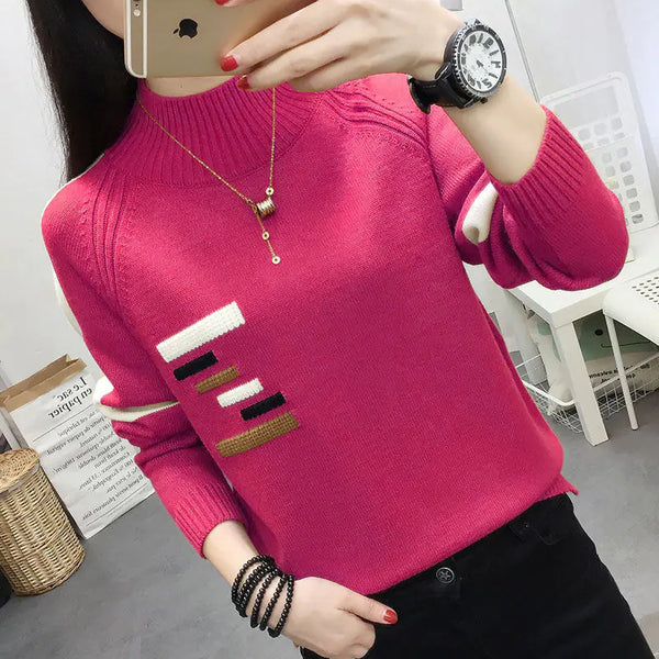 Autumn Women's Semi-High Neck Knitted Sweater
