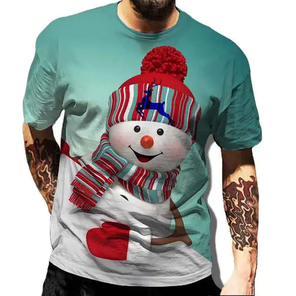 Christmas Print Casual Men's Polyester T-Shirt