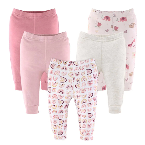 The Peanutshell 5 Pack Baby Girl Pants Set - 100% Cotton Toddler Pants for Baby Girls 3-6 Months Baby Girl Clothes for Toddlers and Babies - Rainbow Safari