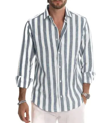 Polo Collar Striped Loose Men's Shirt – Multi-Color