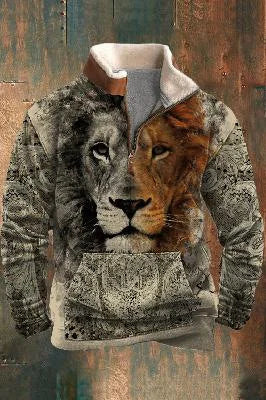 Men's Long Sleeve Half-Zip Printed Casual Shirt