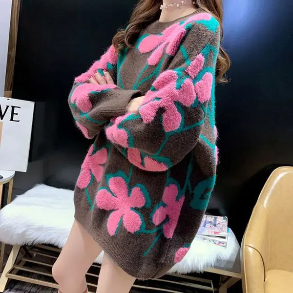 Women's Printed Casual Long-Sleeved Knitted Sweater
