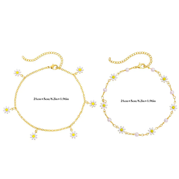 Handmade Bohemian Daisy Anklets for Women Jewelry