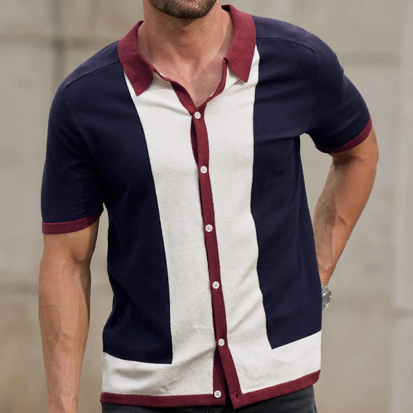 Men's Casual Color Block Knitted Polo Shirt SY0008