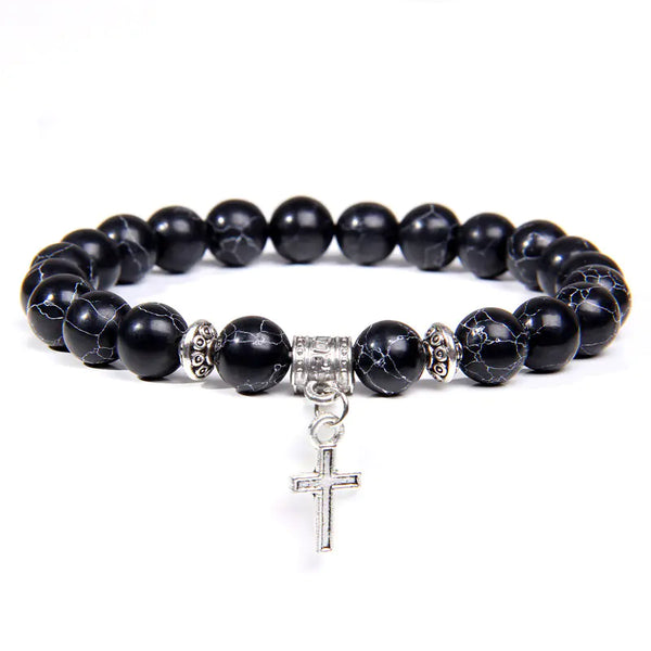 Black Agate and Volcanic Rock Beads Bracelet