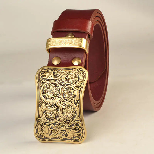 Men's Solid Brass Buckle Genuine Leather Belt