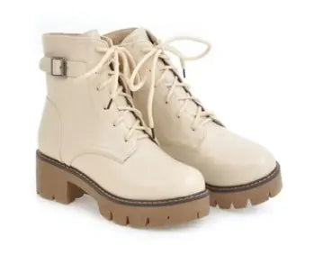 Waterproof Round Toe Chunky Heel Lace-Up Ankle Boots