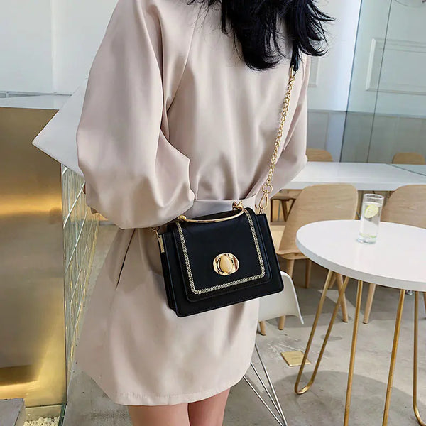 Women's Crossbody Bag, Leather Chain Square Bag
