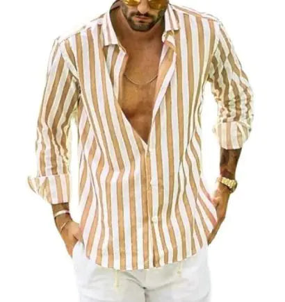 Polo Collar Striped Loose Men's Shirt – Multi-Color
