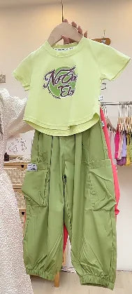 Summer Baby Girl Fashion T-Shirt and Cargo Pants Set
